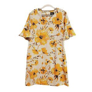 sunflower polka dot shift dress womens 12 yellow bell ruffle sleeves career fun